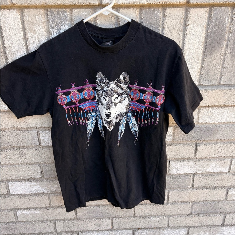Vintage Diamond Dusy T-Shirt with Wolf and Feather Design